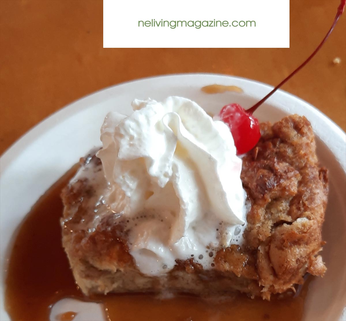 House-made bread pudding with whiskey sauce and whipped cream