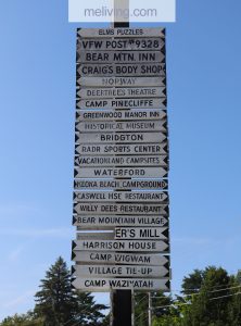 Sign post in Maine Bear Mountain Inn Harrison Inn Waterford ME Greenwood Manor Inn Vacationland Campsites 